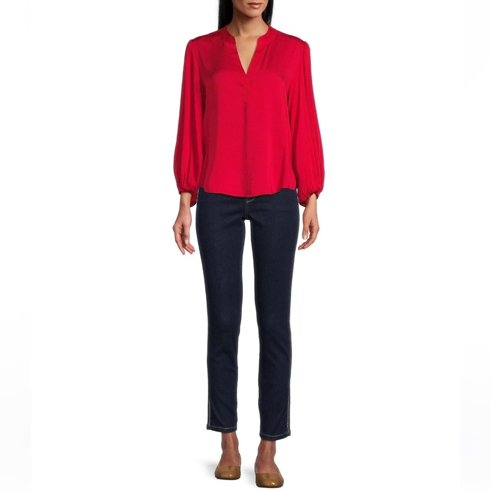 NWD TOMMY BAHAMA Laguna Bay Top Blouse Size L Red Bishop Sleeves $128